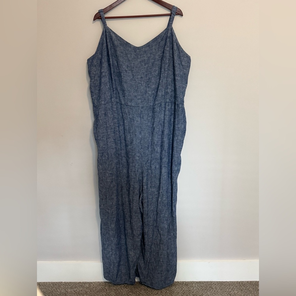 Old Navy Women’s Jumpsuit Size 4XL Linen Blend Pull On Smocked Back Wide Leg